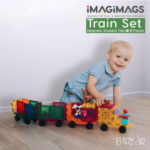 IMAGIMAGS Магнитни строителни плочки, Комплект влакчета от 18 части, снимка 2 - Конструктори - 51741983