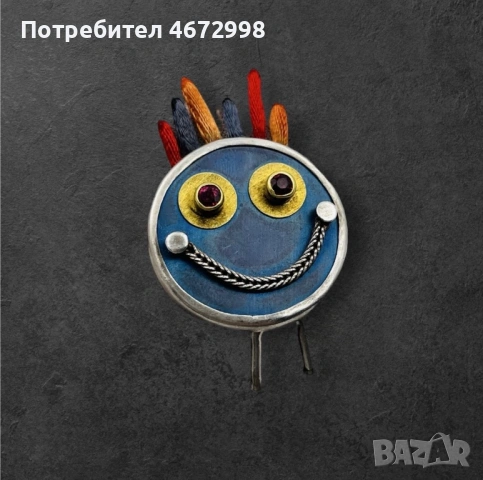 сребърна антична брошка с 22к злато и рубини