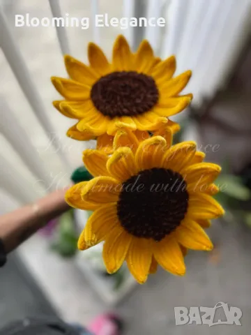 Слънчоглед от плюшена тел - 35 см, снимка 3 - Романтични подаръци - 49770545
