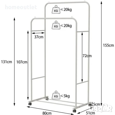 ПРОМОЦИЯ Мобилен стелаж за дрехи в бяло UNHO ZJJ215-WT-G1, снимка 4 - Закачалки - 50721351