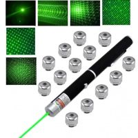 Лазерна показалка със зелена светлина и 13 приставки, снимка 1 - Друга електроника - 45277768