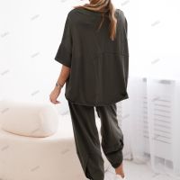 Дамски памучен комплект блуза + панталон, 3цвята , снимка 14 - Комплекти - 45657860