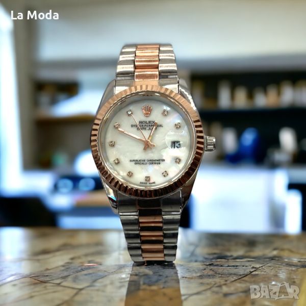Часовник Rolex Datejust бял циферблат розово златно/сива каишла реплика, снимка 1