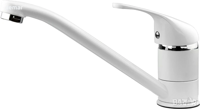 Xcel Home Бял кръгъл кухненски смесител за мивка с единичен горен лост, снимка 1