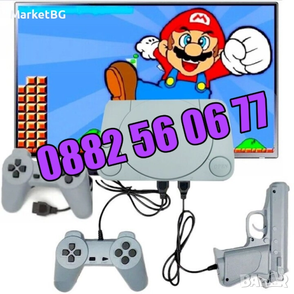 Телевизионна игра с вградени игри, ретро конзола с два джойстика и пистолет, снимка 1