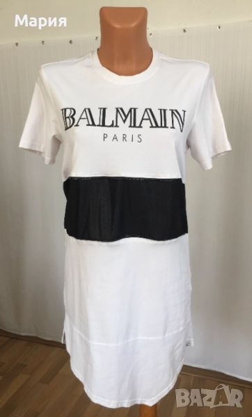 Л / ХЛ Оригинална Balmain Дамска Туника Тениска Бяла Черна Еластичен памук, снимка 1