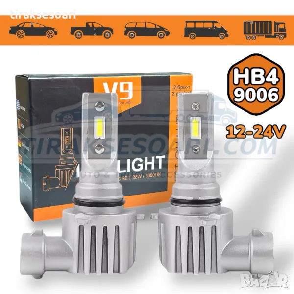 НОВ Модел 2025 V9 PREMIUM LED Крушки HB4 9006 300% повече светлина 12V 24V, снимка 1