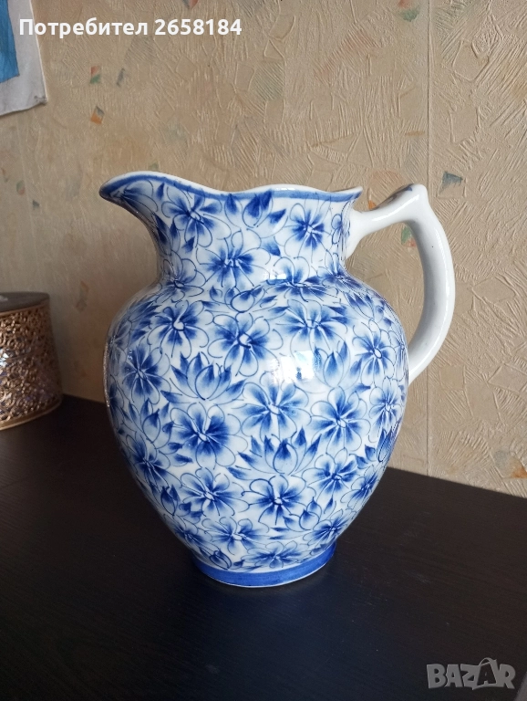 Ръчно рисувана кана / ваза, порцелан, вис.25 см., снимка 1