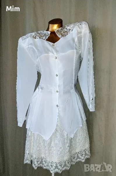М Бяла блуза с дантела и дантелена пола , снимка 1