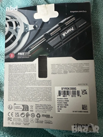 SSD Kingston Fury Renegade M.2-2280 PCIe 4.0 NVMe 2000GB, Heatsink, снимка 3 - Твърди дискове - 54056251