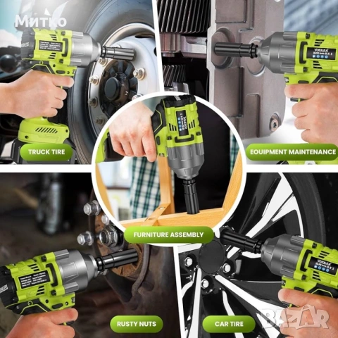 Безжичен ударен гайковерт 1/2 инча, 1000Nm безчетков ударен пистолет с висок въртящ момент, комплект, снимка 3 - Винтоверти - 53963689