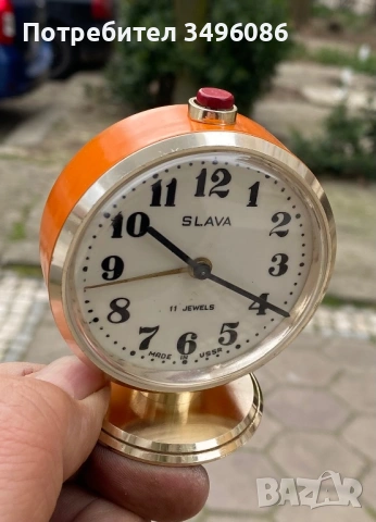 Стар съветски механичен будилник СЛАВА 11 камъка, снимка 3 - Колекции - 54058934