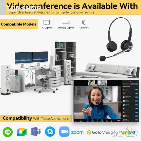 USB слушалки с шумопотискащ микрофон за лаптоп Wantek Call Center, снимка 7 - Слушалки за компютър - 49944952