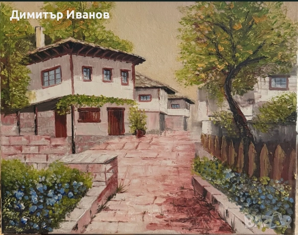 Маслена картина на старинен град