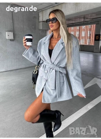 Дамско късо палто с колан, снимка 2 - Палта, манта - 51466589