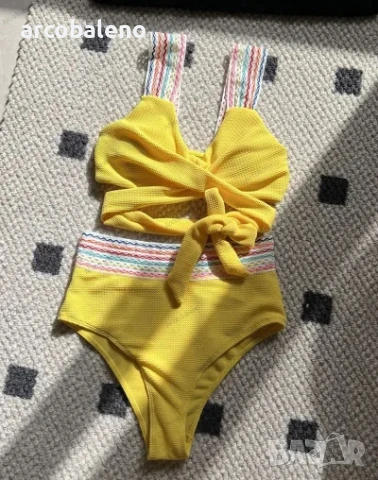 Дамски бански костюм от серията Rainbow Ribbon с висока талия от две части, 5цвята , снимка 9 - Бански костюми - 50627287