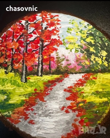 Картина ръчно рисувана върху дърво и отзад магнит сувенир , снимка 2 - Други ценни предмети - 54156858