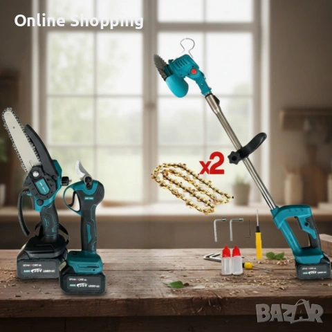 Акумулаторен комплект 3в1 – тример, ножица и резачка с 3 батерии 36V/8Ah, снимка 4 - Градинска техника - 53336201