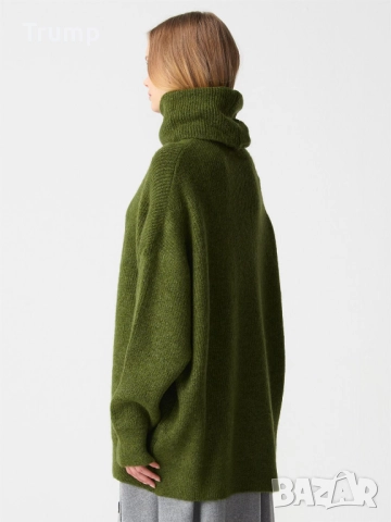 Пуловер с голяма яка, бял, зелен, снимка 3 - Блузи с дълъг ръкав и пуловери - 52566337