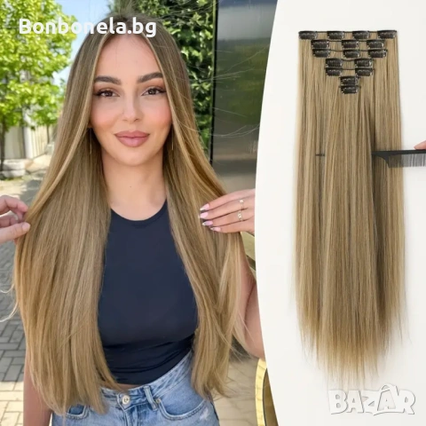 Екстеншън с клипс Удължение за Коса Различни цветове 7 реда треса, снимка 4 - Аксесоари за коса - 53032296