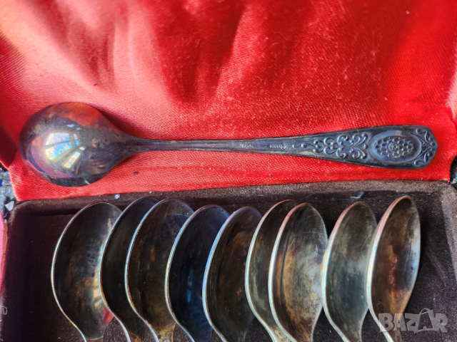 мелхиор лъжички за чай/кафе/сладко, красив мод. "Зеркало", к-т от 10 броя + захарница , от СССС, снимка 2 - Други ценни предмети - 41489572