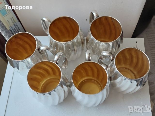 Шест броя чаши (халби)silver plate-вместимост 350 мл.посребрени с вътрешна позлата., снимка 5 - Антикварни и старинни предмети - 45693217