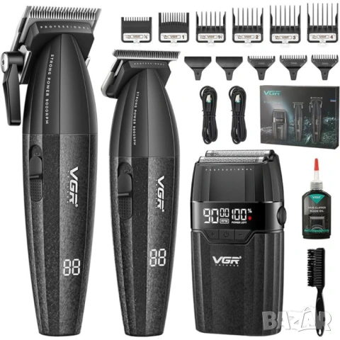 Професионален комплект VGR 640S3 – 3 в 1 (Черен) машинка за подстригване, тример и фолио самобръснач