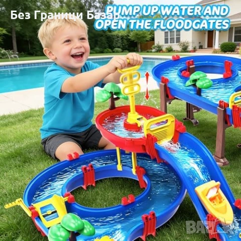 Нова играчка Детски воден комплект с 2 нива помпа лодки и водно колело, снимка 4 - Други - 54093111