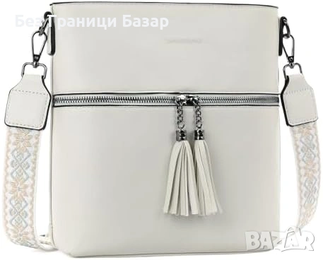 Нова Дамска чанта през рамо с много отделения и картодържач регулируема широка дръжка кросбоди, снимка 7 - Чанти - 54101340