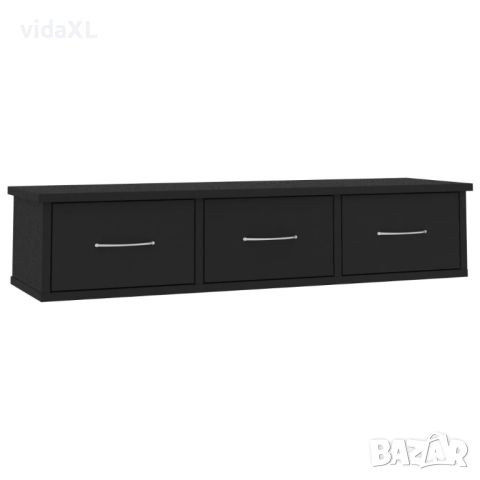 vidaXL Стенен рафт с чекмеджета, черен, 88x26x18,5 см, инженерно дърво（SKU:800595, снимка 1 - Шкафове - 46022844