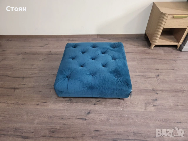 Синя табуретка от плат тип Честърфийлд, снимка 7 - Дивани и мека мебел - 53753908