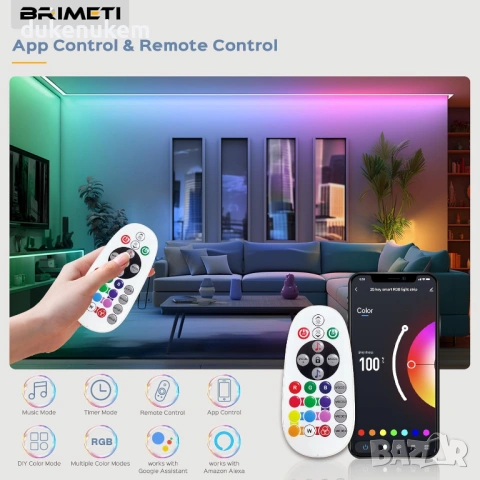 RGB LED неонова лента 10 м – Smart WiFi, IP65, 220 V, снимка 2 - Лед осветление - 53110378