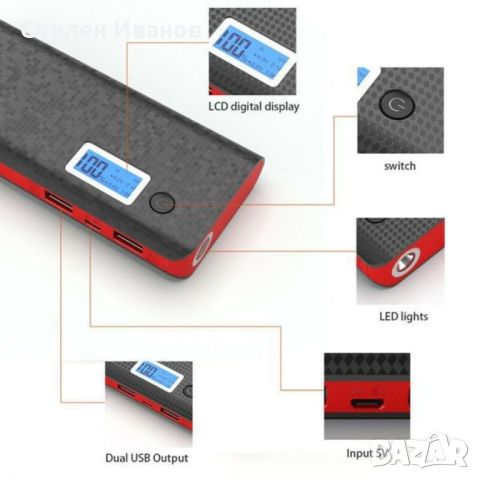 Външна батерия за зареждане на устройства с 2 USB изхода и LED дисплей, снимка 4 - Външни батерии - 46020796