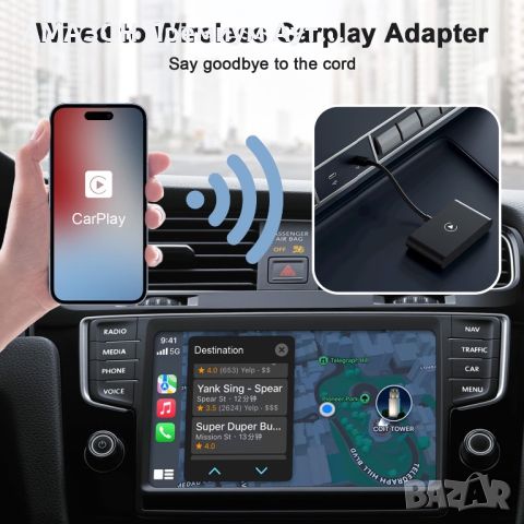 Безжичен CarPlay адаптер/Apple CarPlay/Plug&Play/вграден 5Hhz WIFI модул/от 2016г/iPhone IOS 10+, снимка 5 - Аксесоари и консумативи - 46295353