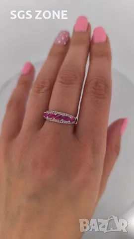 Сребърен Пръстен с Рубин, Сапфир, Изумруд, Турмалин с Прозрачен Топаз, снимка 2 - Пръстени - 50310201