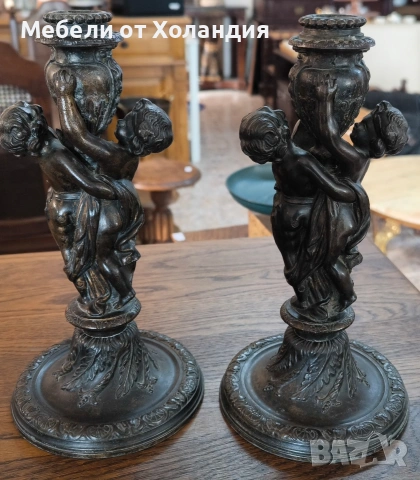 двойка антикварни бронзови свещници, снимка 5 - Антикварни и старинни предмети - 53561921