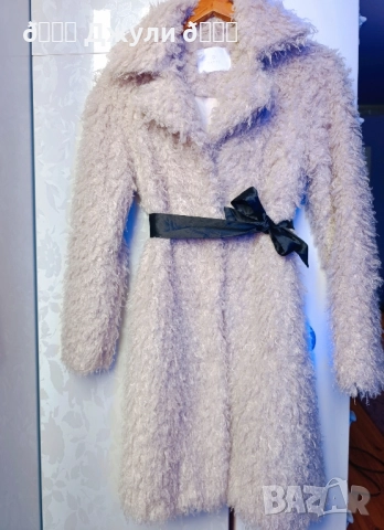 Пухкаво палто с естествен косъм от лама, снимка 2 - Палта, манта - 52053837