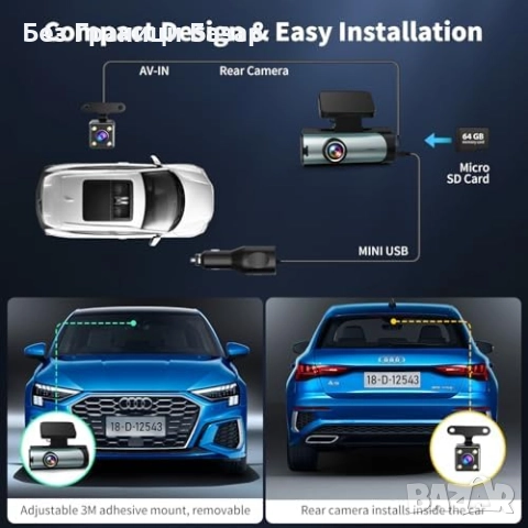 Нова Авто Двойна камера за кола 1080P с WiFi, 3" екран и паркинг режим, снимка 6 - Друга електроника - 52081078