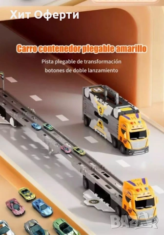 Трансформиращ се голям детски камион с рампа и колички, снимка 5 - Коли, камиони, мотори, писти - 53151406