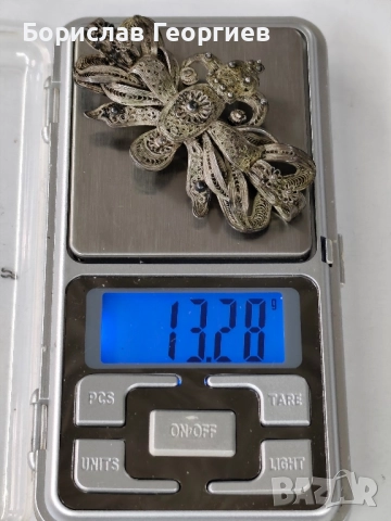 Възрожденска сребърна брошка филигран 0.800, снимка 8 - Колиета, медальони, синджири - 52494584