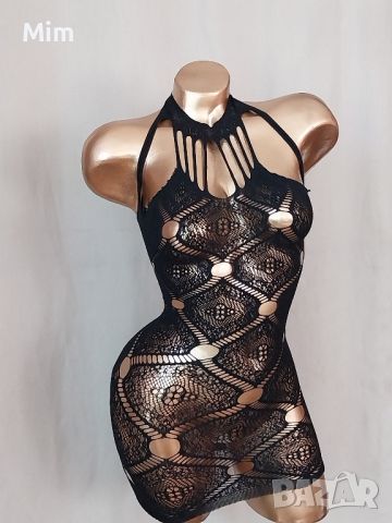 XS/L Черна еластична мрежаста  рокля , снимка 3 - Рокли - 45232314
