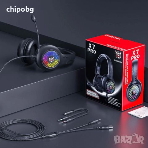 Слушалки Onikuma X7 Pro, За компютър, Микрофон, Подсветка, 3.5mm, USB, Черен, снимка 3 - Слушалки и портативни колонки - 45845288