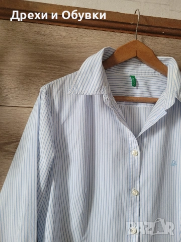 Дамска риза бяло и синьо райе BENETON , снимка 3 - Ризи - 51752635