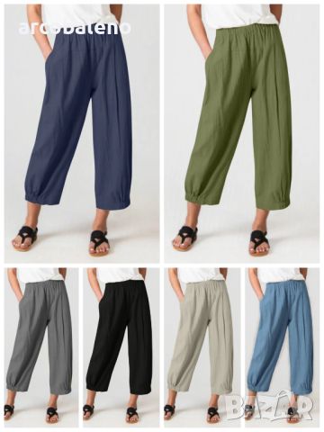 Дамски памучно-ленени скъсени панталони с висока талия, 6цвята 