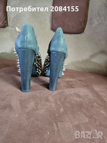 Обувки цвят графит,велур, снимка 3 - Дамски обувки на ток - 45671200