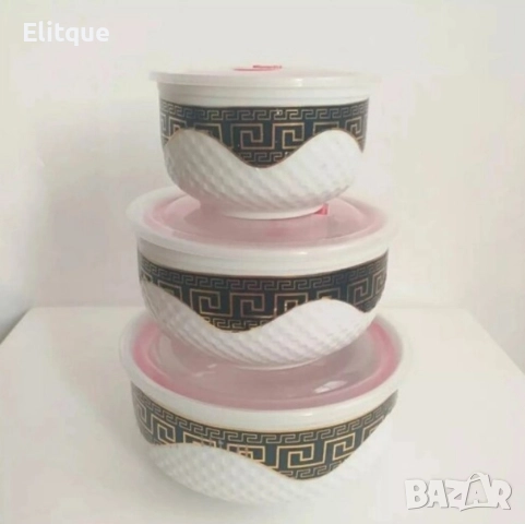 SD371 Комплект луксозни кутии от аркопал за съхранение на храна с пластмасови капаци, 3 броя, снимка 8 - Други - 52898112