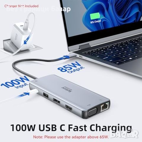 Нова USB C докинг станция за лаптоп с HDMI, DP, VGA и RJ45 12 в 1 хъб, снимка 7 - Мрежови адаптери - 46566620