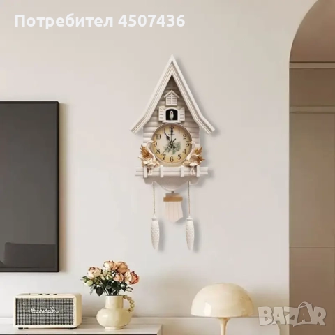 Бял стенен часовник с кукувица,форма на къща,безшумен, регулируема сила на звука, снимка 2 - Стенни часовници - 52116104