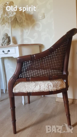 Кресло с ратан и рамка от масив наподобяващ бамбук (fake bamboo), снимка 2 - Антикварни и старинни предмети - 51075996