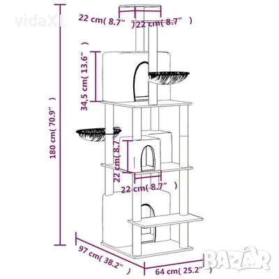 vidaXL Котешко дърво със сизалени стълбове, кремаво, 180 см (SKU:171600), снимка 4 - За котки - 48385897